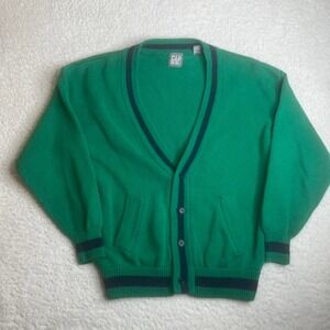 Vintage Gap men's green navy cardigan sweater cotton heavy preppy cottage‎ xl
